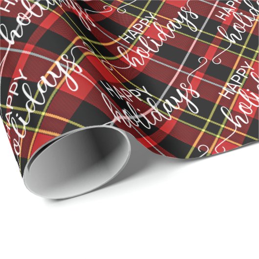 クラシック赤伝統的黒黄白色プレイド ラッピングペーパー (ロールコーナー)