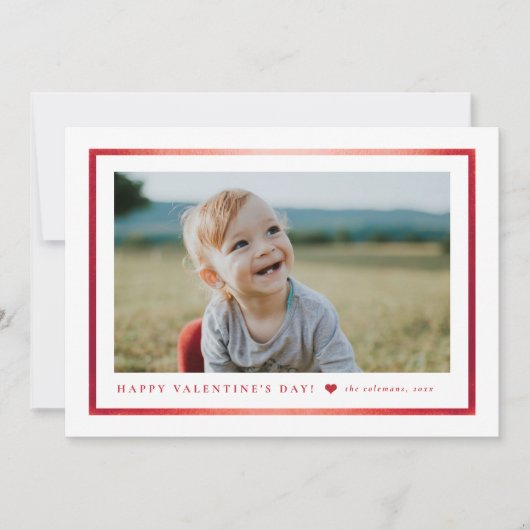 クラシック赤枠フォトバレンタインデー ノートカード (正面)