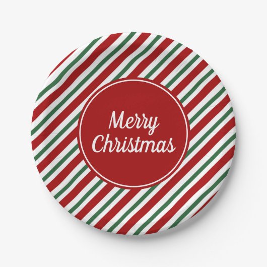 クラシック赤緑のパタストライプーン ペーパープレート (正面)