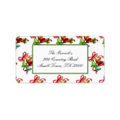 クラシック赤緑の金ゴールドベルクリスマスアドレス ラベル (正面)