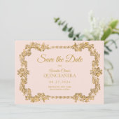 クラシック赤面エレガントピンク金ゴールドフレームキンセアニェラ 案内状 (スタンド正面)