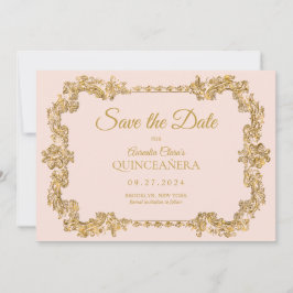 クラシック赤面エレガントピンク金ゴールドフレームキンセアニェラ 案内状