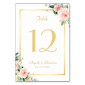 クラシック赤面ピンクフローラ金ゴールドフレ結婚ーム テーブルナンバー (正面)