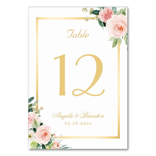クラシック赤面ピンクフローラ金ゴールドフレ結婚ーム テーブルナンバー (正面)