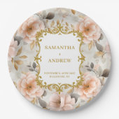 クラシック赤面金ゴールド結婚紙プレート ペーパープレート (正面)