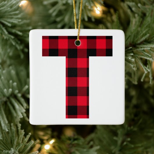 クラシック赤黒バッファローチェックTモノグラム セラミックオーナメント (ツリー)