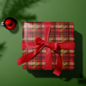 クラシック赤&緑タータンチェックプレイドメリークリスマス ラッピングペーパー