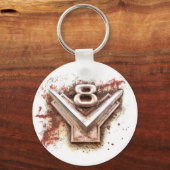 クラシック車から:クロムの錆びた古いv8エンブレム キーホルダー (正面)