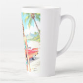 クラシック車でビーチの少女 カフェラテマグ (右)