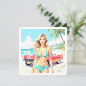 クラシック車でビーチの少女 シーズンカード (スタンド正面)