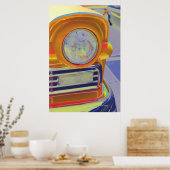 クラシック車のヘッドライトのグリル飽和色 ポスター (キッチン)