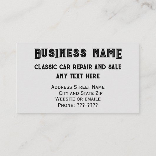 クラシック車の修理販売ヴィンテージ名刺 名刺 (裏面)