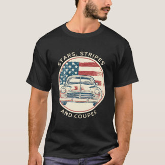 クラシック車の愛国的なアメリカ国旗のヴィンテージ Tシャツ