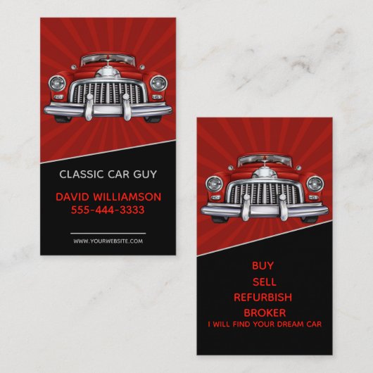 クラシック車の赤い黒いモダン抽象芸術写真 名刺 (正面/裏面)