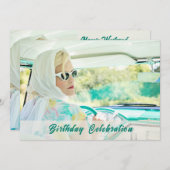 クラシック車クルージング誕生日招待状 招待状 (正面/裏面)