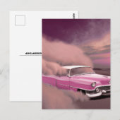 クラシック車ピンクの葉書 ポストカード (正面/裏面)