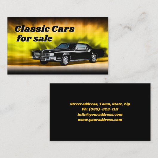 クラシック車ブラックヴィンテージ自動車 名刺 (正面/裏面)