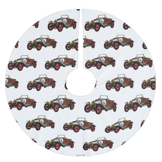 クラシック車1920漫画イラストレーション ブラッシュドポリエステルツリースカート (正面)