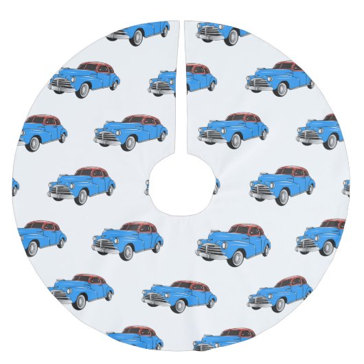 クラシック車1948漫画イラストレーション ブラッシュドポリエステルツリースカート (正面)