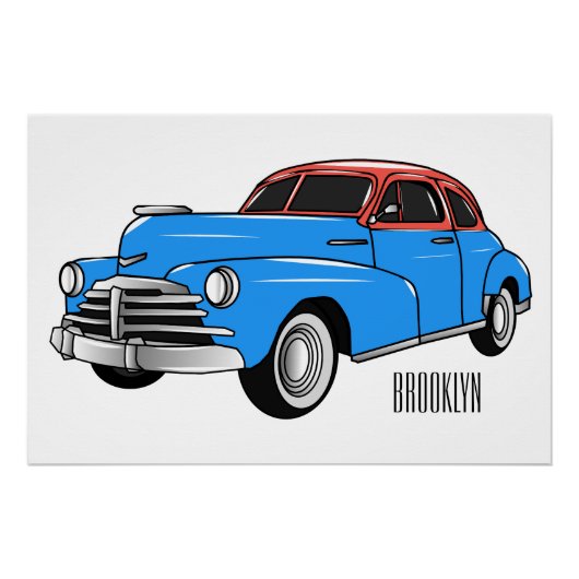 クラシック車1948漫画イラストレーション ポスター (正面)