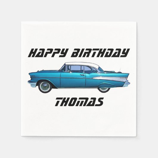 クラシック車1957シボイ・ベルアカスタム・ナプキン スタンダードカクテルナプキン (正面)