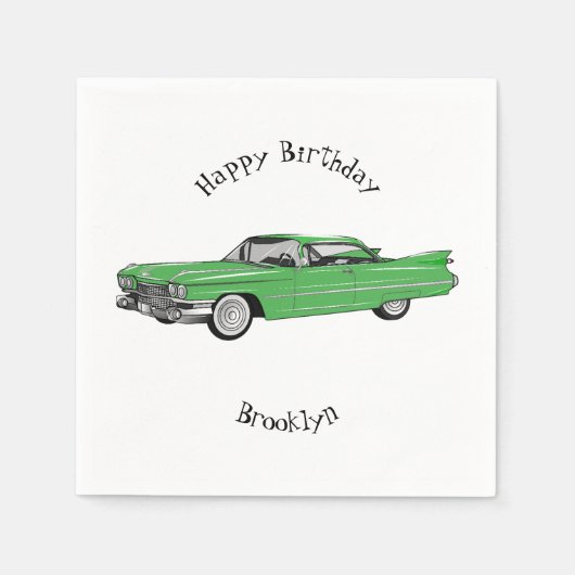 クラシック車1959漫画イラストレーション スタンダードカクテルナプキン (正面)