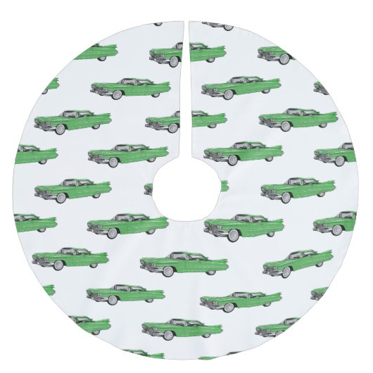 クラシック車1959漫画イラストレーション ブラッシュドポリエステルツリースカート (正面)