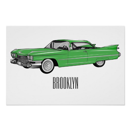 クラシック車1959漫画イラストレーション ポスター (正面)