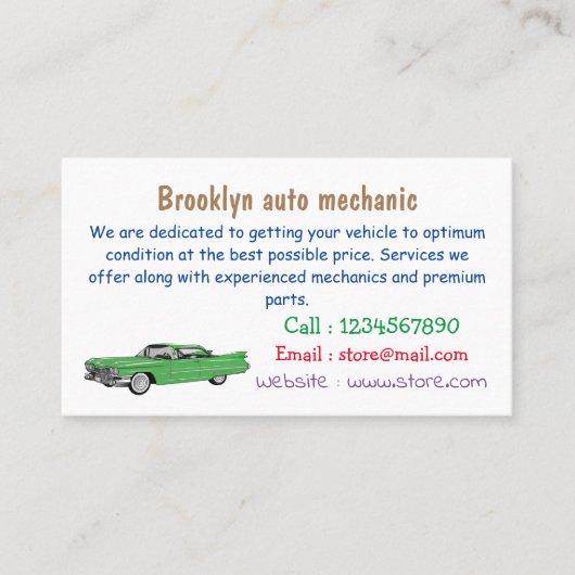 クラシック車1959漫画イラストレーション 名刺 (正面)