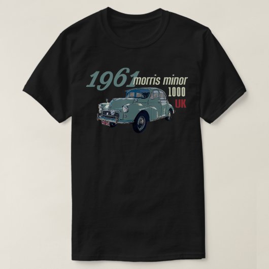 クラシック車1961英国モリス小型車ヴィンテージ Tシャツ (デザイン正面)