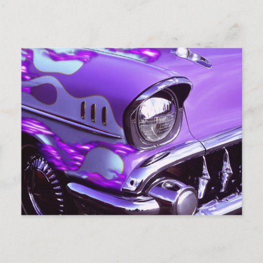 クラシック車:燃えフード付きシボレー ポストカード (正面)