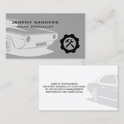 クラシック車 | 自動サー絵を描ビス | 整備士技術 名刺 (正面/裏面)