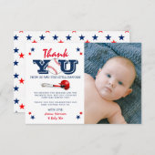 クラシック野球少年の赤ちゃんシャワー写真 サンキューカード (正面/裏面)