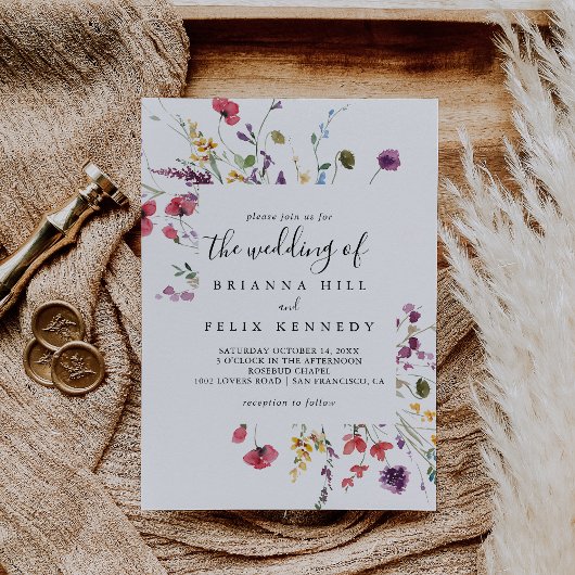 クラシック野生のカラフルフローラ結婚の 招待状