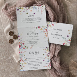 クラシック野生カラフルフローラ結婚ズ 三つ折り招待状