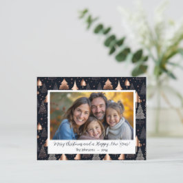 クラシック金ゴールドとブラッククリスマスツリー写真 シーズンポストカード