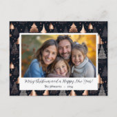 クラシック金ゴールドとブラッククリスマスツリー写真 シーズンポストカード (正面)