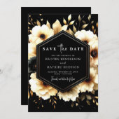 クラシック金ゴールドとブラック結婚ズ セーブザデート (正面/裏面)