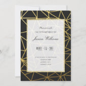 クラシック金ゴールドとブラック25歳の誕生日パーティー 招待状 (正面)
