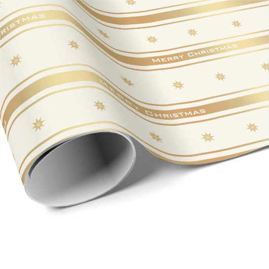 クラシック金ゴールドの星とストライプのクリスマス ラッピングペーパー (ロールコーナー)
