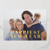 クラシック金ゴールドはっきりしたタイポグラフィで最も幸せな新年 箔シーズンカード (正面)