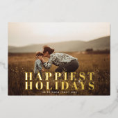 クラシック金ゴールドはっきりしたタイポグラフィHAPPIEST写真 箔シーズンカード (正面)