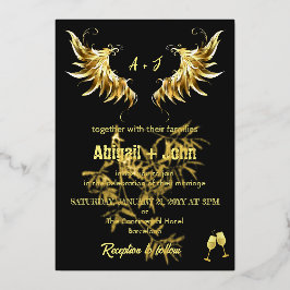 クラシック金ゴールドウィングのリーフ結婚ミニマリスト 箔招待状