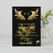 クラシック金ゴールドウィングのリーフ結婚ミニマリスト 箔招待状 (立ち正面)