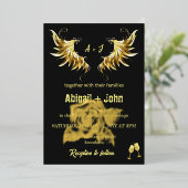 クラシック金ゴールドウィングバラミニマ結婚リスト 箔招待状 (立ち正面)