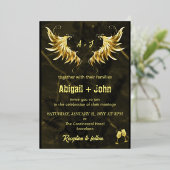 クラシック金ゴールドウイング乾燥リーフ結婚ミニマリスト 箔招待状 (立ち正面)