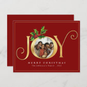 クラシック金ゴールドエレガントジョイカスタムフォトクリスマス シーズンカード (正面/裏面)