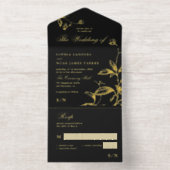 クラシック金ゴールドエレガントフォイルブラックウェディングRSVP オールインワン招待状 (内側)