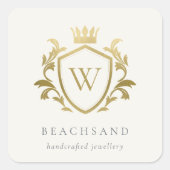 クラシック金ゴールドエレガントモノグラムフローラクラウンクレスト スクエアシール (正面)