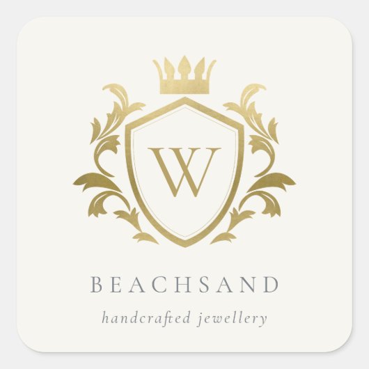 クラシック金ゴールドエレガントモノグラムフローラクラウンクレスト スクエアシール (正面)